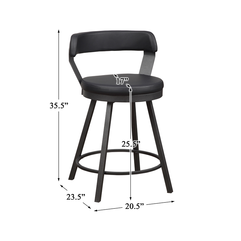 Pemberly Row Metal Swivel Counter Height Stool in Silver/Black (Set of 2)
