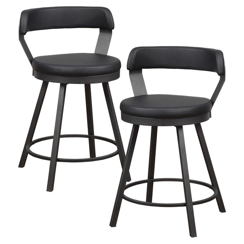 Pemberly Row Metal Swivel Counter Height Stool in Silver/Black (Set of