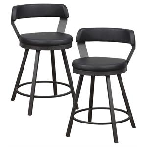 Pemberly Row Metal Swivel Counter Height Stool in Silver/Black (Set of 2)