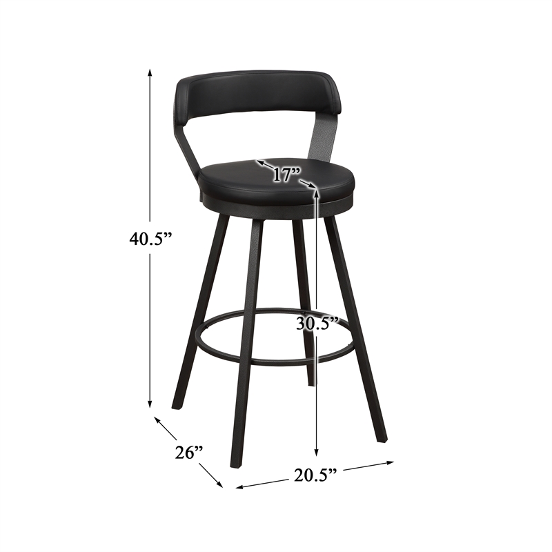 Pemberly Row Metal Swivel Pub Height Chair in Silver/Black (Set of 2)