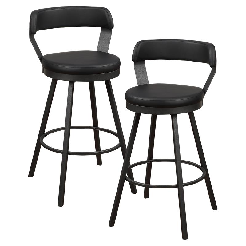 Pemberly Row Metal Swivel Pub Height Chair in Silver/Black (Set of 2)
