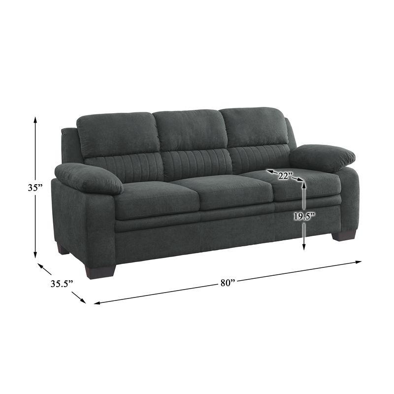 Pemberly Row Modern Textured Fabric Sofa with Pillow-top Arms in Dark Gray