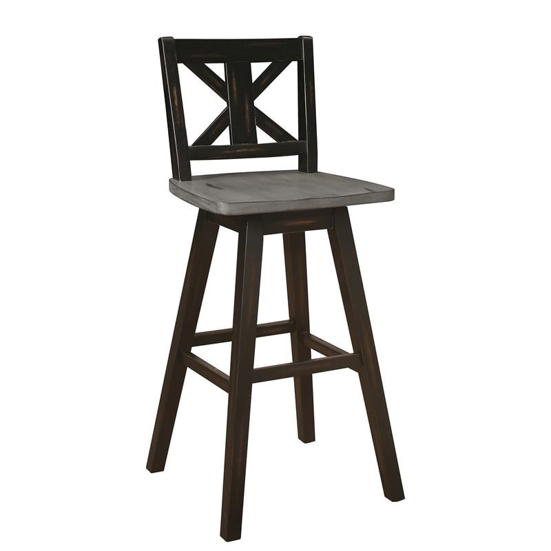 Pemberly Row Cross Back Bar Height Dining Swivel Chair in Black (Set of 2)