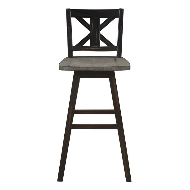 Pemberly Row Cross Back Bar Height Dining Swivel Chair in Black (Set of 2)