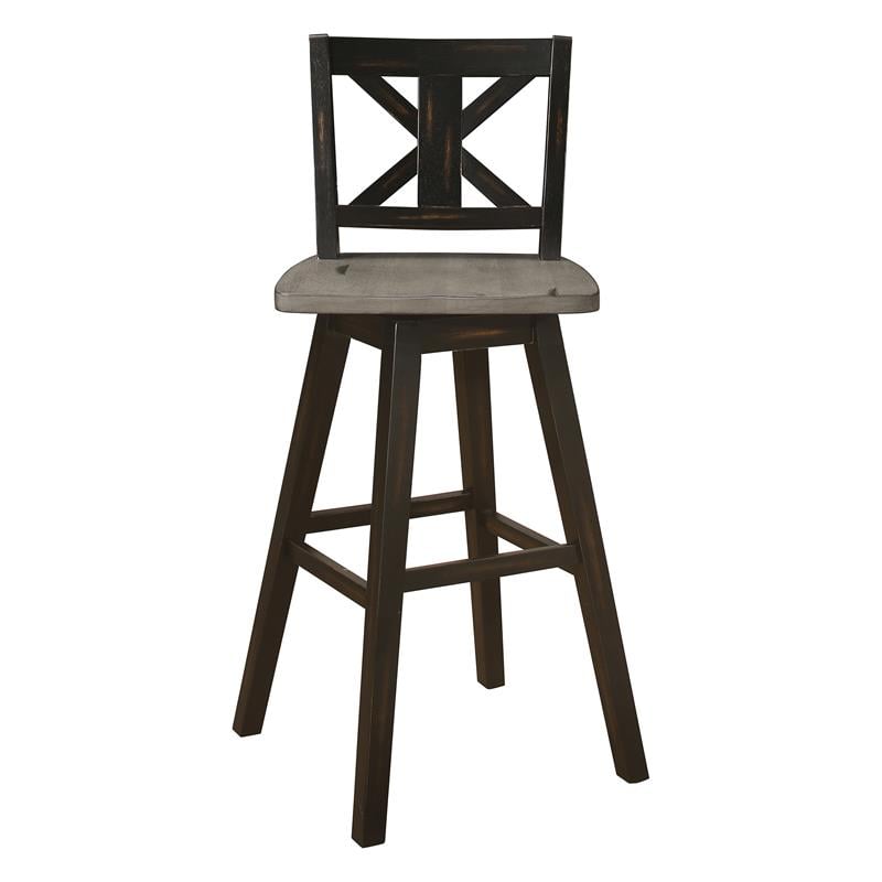 Pemberly Row Cross Back Bar Height Dining Swivel Chair in Black (Set of 2)