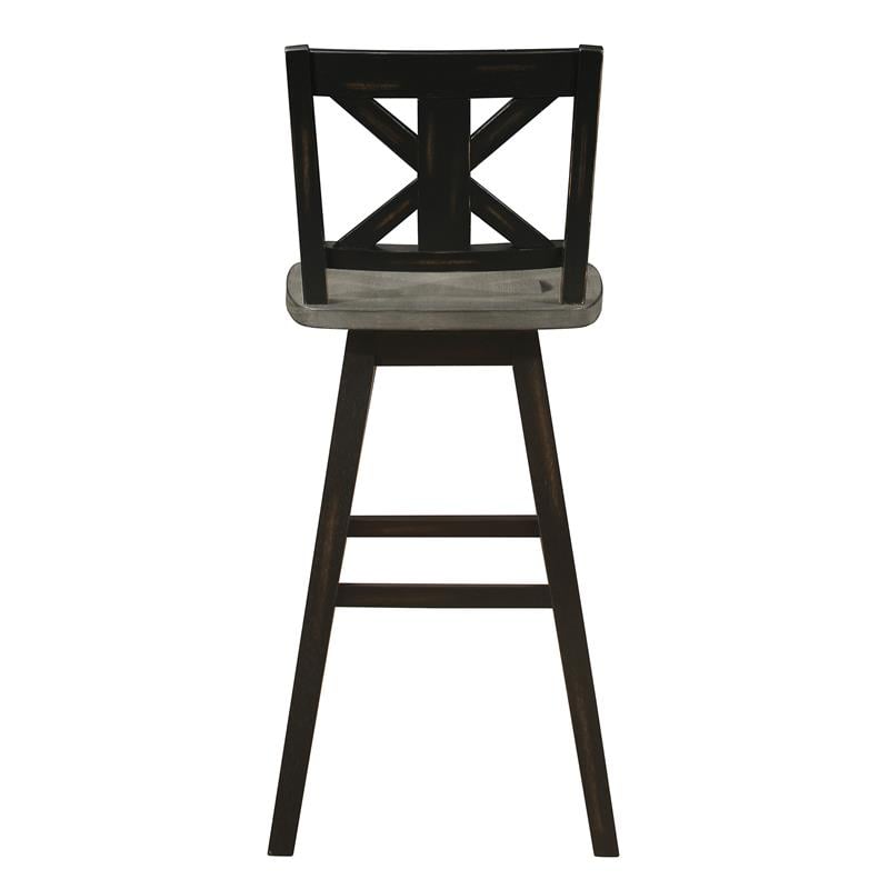 Pemberly Row Cross Back Bar Height Dining Swivel Chair in Black (Set of 2)