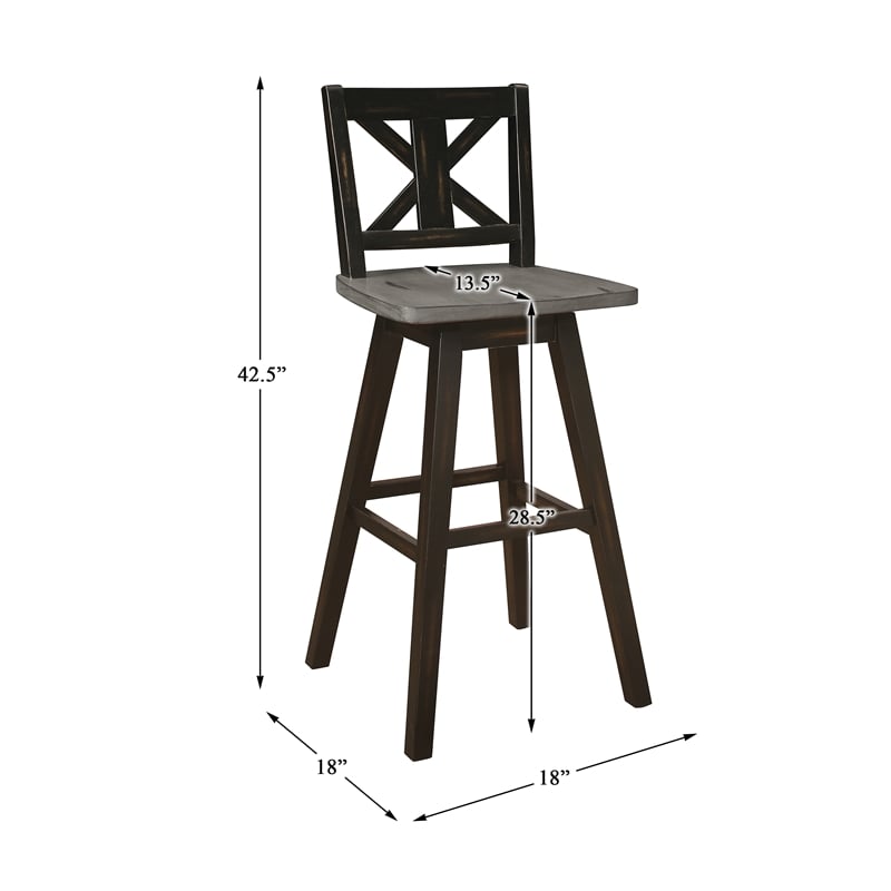 Pemberly Row Cross Back Bar Height Dining Swivel Chair in Black (Set of 2)