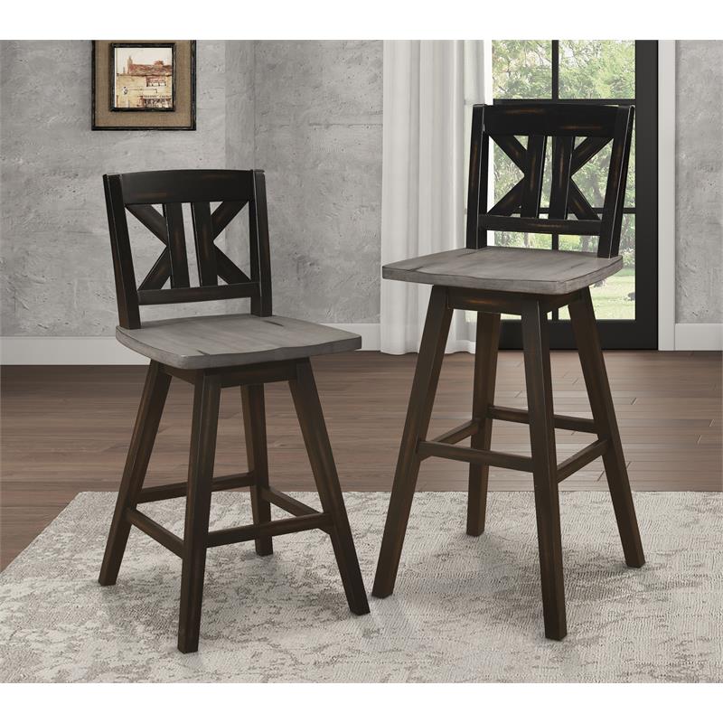 Pemberly Row K-back Counter Height Dining Swivel Chair in Black (Set of 2)
