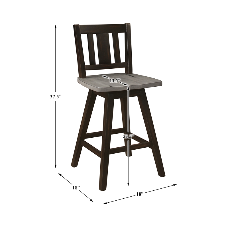 Pemberly Row Slat Back Counter Height Dining Swivel Chair in Black (Set of 2)
