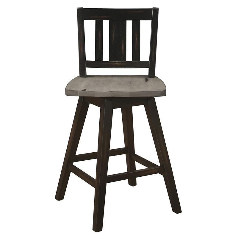 Pemberly Row Slat Back Counter Height Dining Swivel Chair in Black (Set of 2)