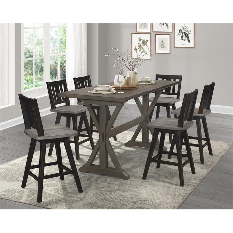 Pemberly Row Slat Back Counter Height Dining Swivel Chair in Black (Set of 2)