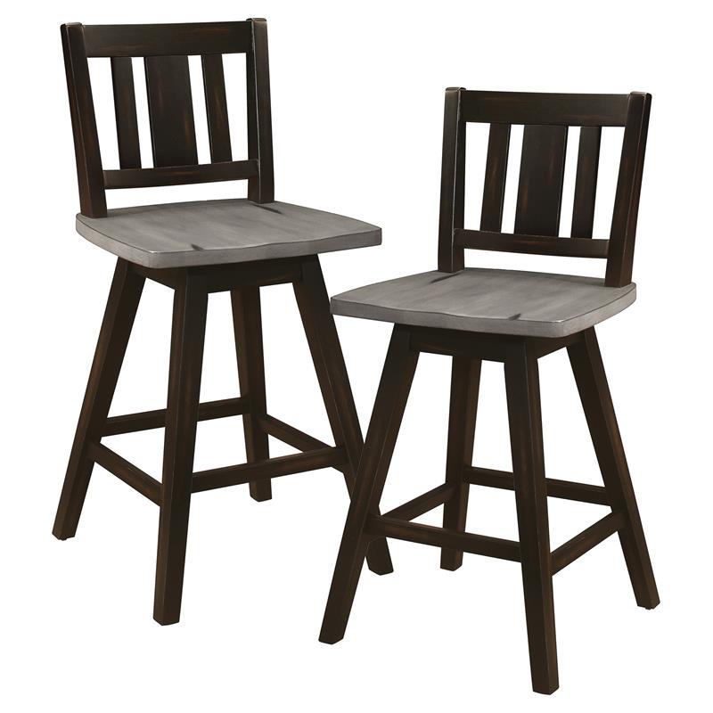Pemberly Row Slat Back Counter Height Dining Swivel Chair in Black (Set of 2)