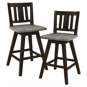 Pemberly Row Slat Back Counter Height Dining Swivel Chair in Black (Set of 2)