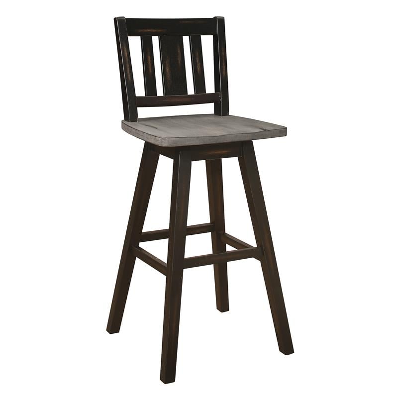 Pemberly Row Slat Back Bar Height Dining Swivel Chair in Black (Set of 2)