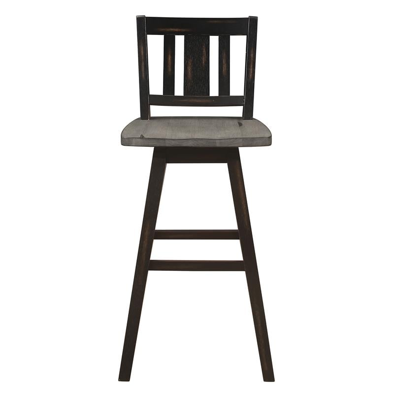Pemberly Row Slat Back Bar Height Dining Swivel Chair in Black (Set of 2)