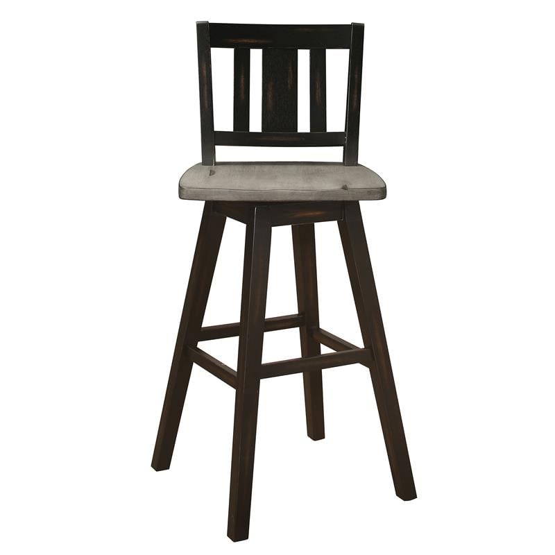 Pemberly Row Slat Back Bar Height Dining Swivel Chair in Black (Set of 2)