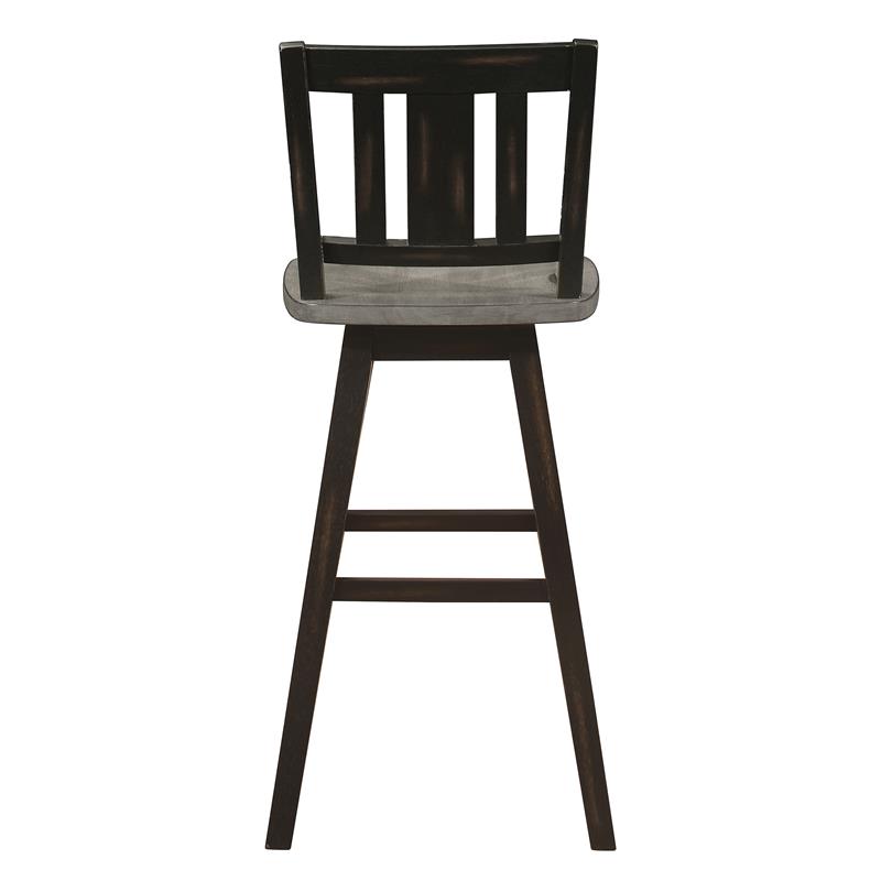 Pemberly Row Slat Back Bar Height Dining Swivel Chair in Black (Set of 2)