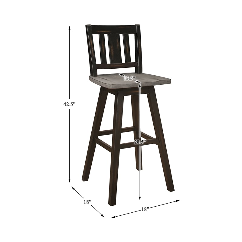 Pemberly Row Slat Back Bar Height Dining Swivel Chair in Black (Set of 2)