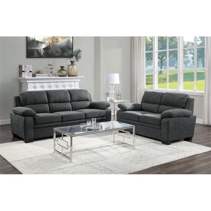 Pemberly Row Modern Textured Fabric Loveseat with Exposed Legs in Dark Gray