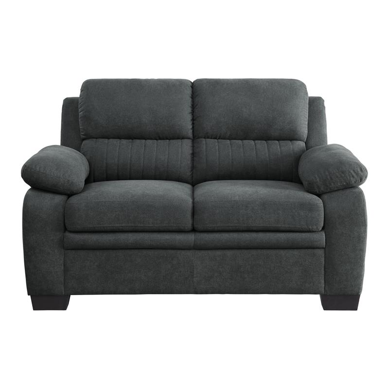 Pemberly Row Modern Textured Fabric Loveseat with Exposed Legs in Dark Gray