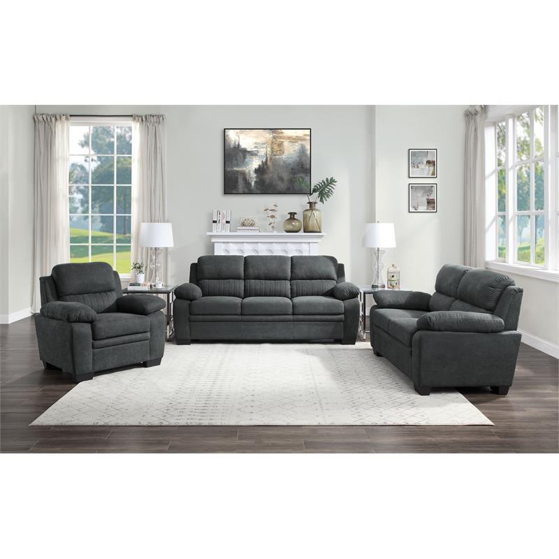 Pemberly Row Modern Textured Fabric Loveseat with Exposed Legs in Dark Gray