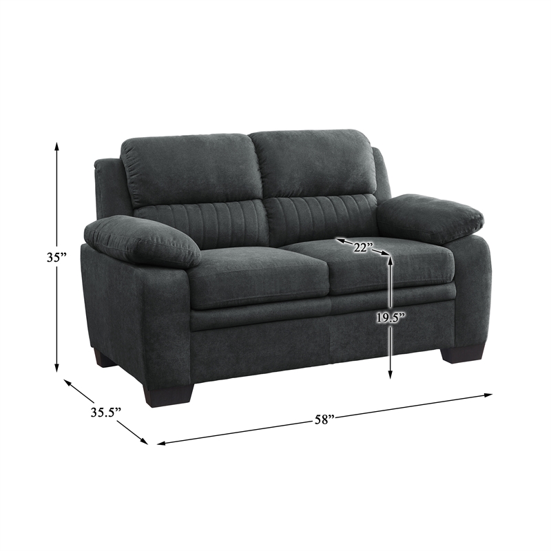 Pemberly Row Modern Textured Fabric Loveseat with Exposed Legs in Dark Gray