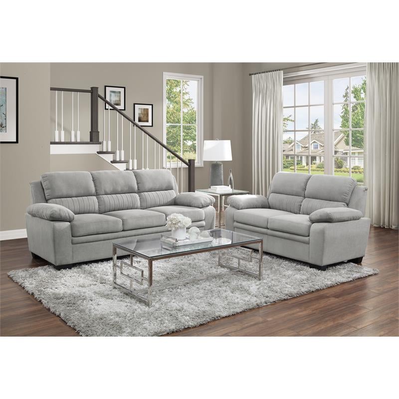Pemberly Row Modern Textured Fabric Loveseat with Exposed Legs in Light Gray