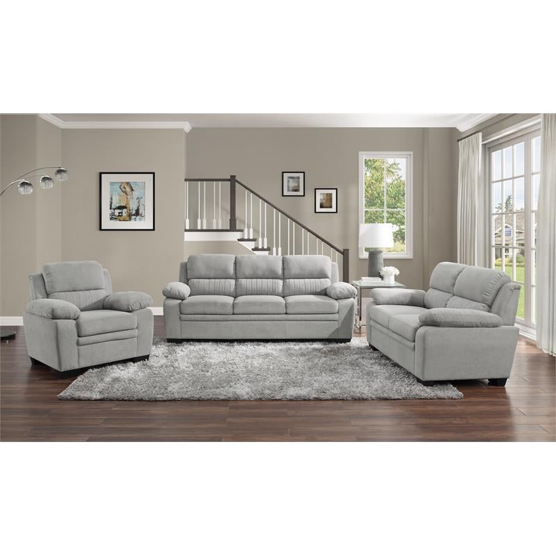 Pemberly Row Modern Textured Fabric Loveseat with Exposed Legs in Light Gray