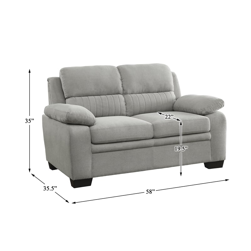 Pemberly Row Modern Textured Fabric Loveseat with Exposed Legs in Light Gray