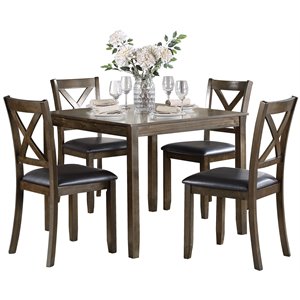 Pemberly Row 5 Piece 36&quot Square Wooden Dining Set in Charcoal Brown