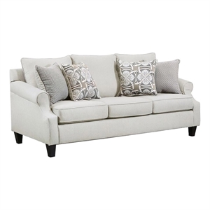 Pemberly Row 21&quot Transitional Fabric Sofa with Accent Pillows in Cream