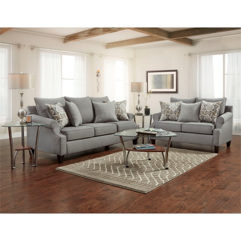 Pemberly Row Sofa with Accent Pillows in Gray