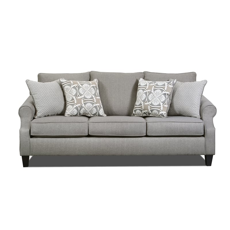 Pemberly Row Sofa with Accent Pillows in Gray