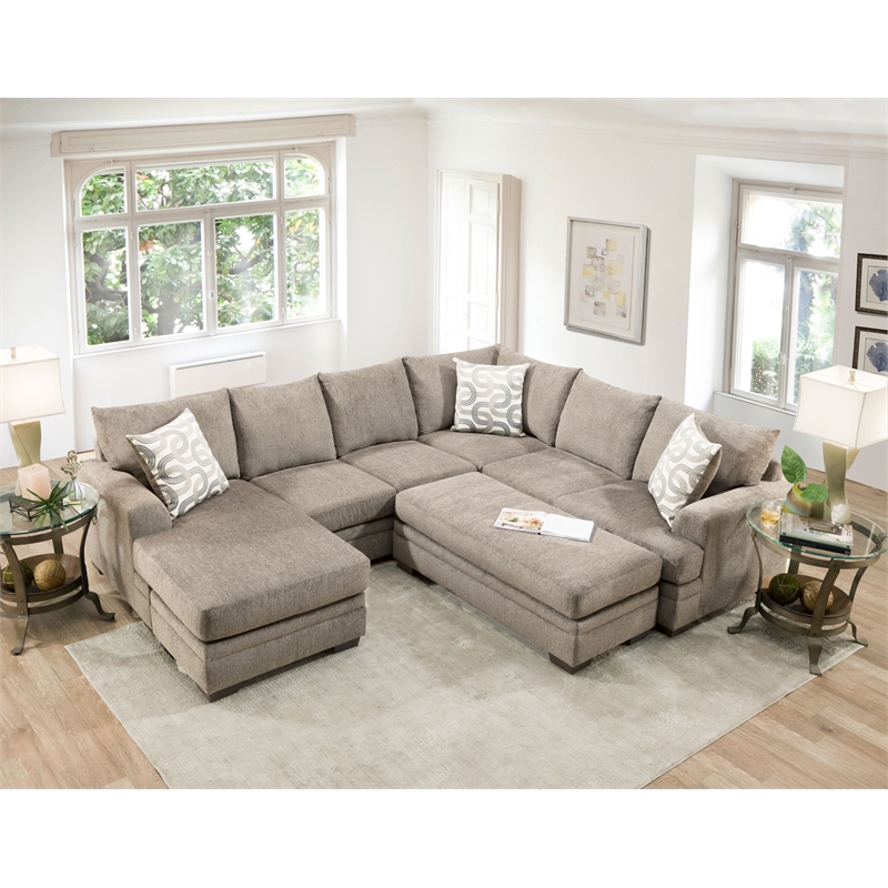Pemberly Row Transitional 2-Piece Fabric Sectional with Accent Pillows in Cream