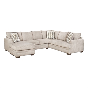Pemberly Row Transitional 2-Piece Fabric Sectional with Accent Pillows in Cream