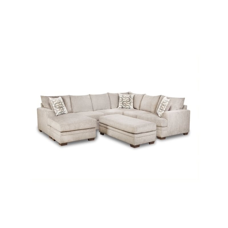 Pemberly Row Transitional 2-Piece Fabric Sectional with Accent Pillows in Cream