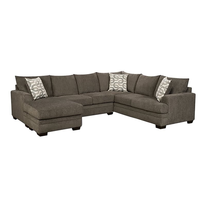Pemberly Row Transitional 2-Piece Fabric Sectional with Accent Pillows in Gray