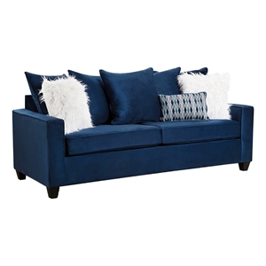 Pemberly Row 21&quot Transitional Fabric Sofa with Accent Pillows in Navy Blue