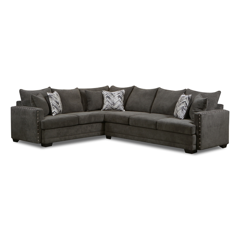 Pemberly Row Sectional with Accent Pillows in Gray