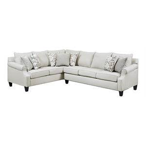 Pemberly Row Transitional 2 Piece Fabric Sectional with Accent Pillows in Cream