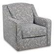 Pemberly Row Swivel Accent Chair in Grey Modern Botanical Pattern Fabric