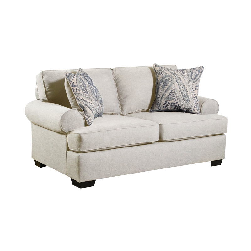 Pemberly Row Loveseat with Accent Pillows in Cream