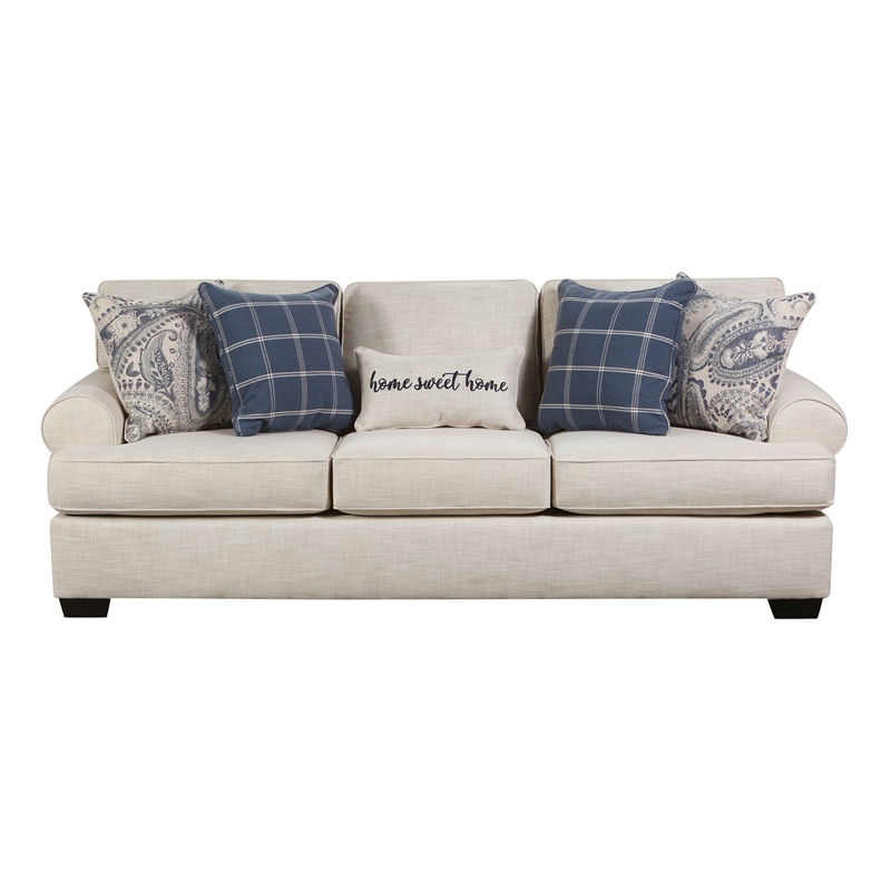 Pemberly Row Sofa with Accent Pillows in Cream