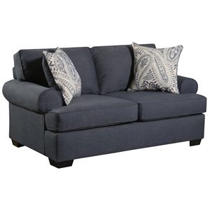 Pemberly Row Loveseat with Accent Pillows in Navy Blue