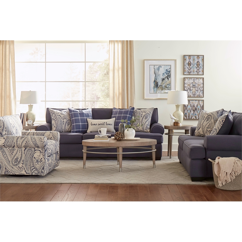 Pemberly Row Loveseat with Accent Pillows in Navy Blue