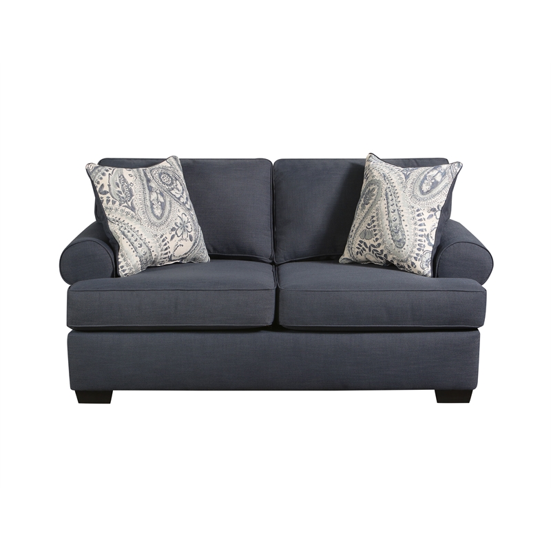 Pemberly Row Loveseat with Accent Pillows in Navy Blue