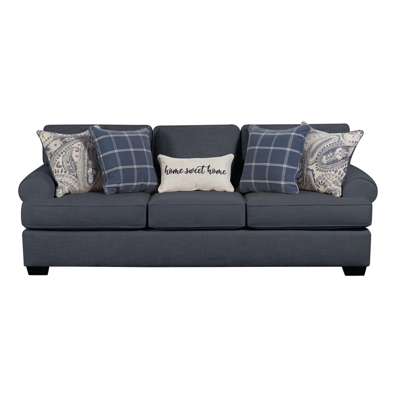 Pemberly Row Sofa with Accent Pillows in Navy Blue