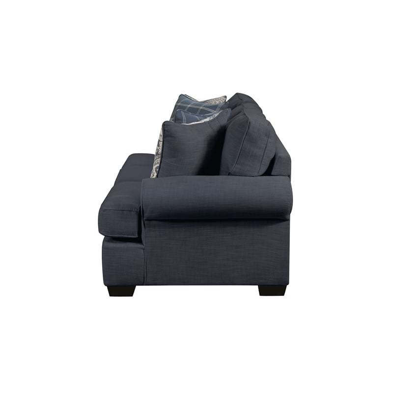 Pemberly Row Sofa with Accent Pillows in Navy Blue