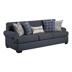 Pemberly Row Sofa with Accent Pillows in Navy Blue