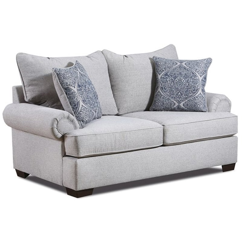 Pemberly Row Loveseat with Accent Pillows in Light Gray